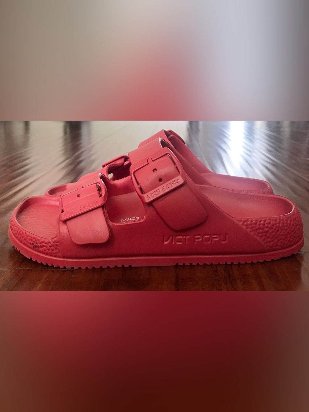 Women’s Red Dual-Buckle Slide Sandals